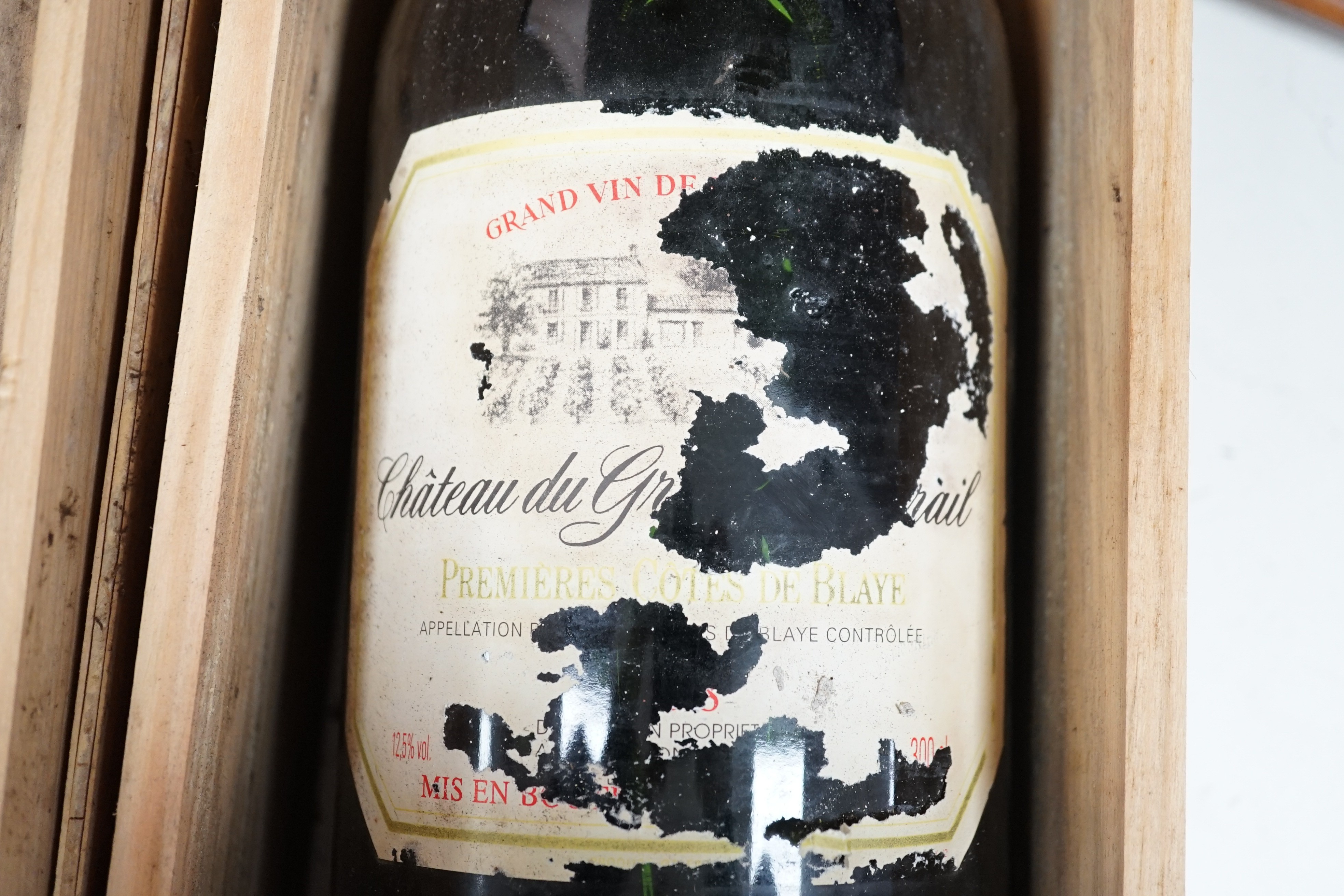 A magnum of 2001 Saint Emilion Grand Cru, Chateau Carteau and a double magnum of Premiere Cotes de Blaye (2 bottles in total)